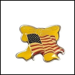 American Flag Pin Yellow Ribbon Patriotic USA Lapel Brooch‎ Vintage